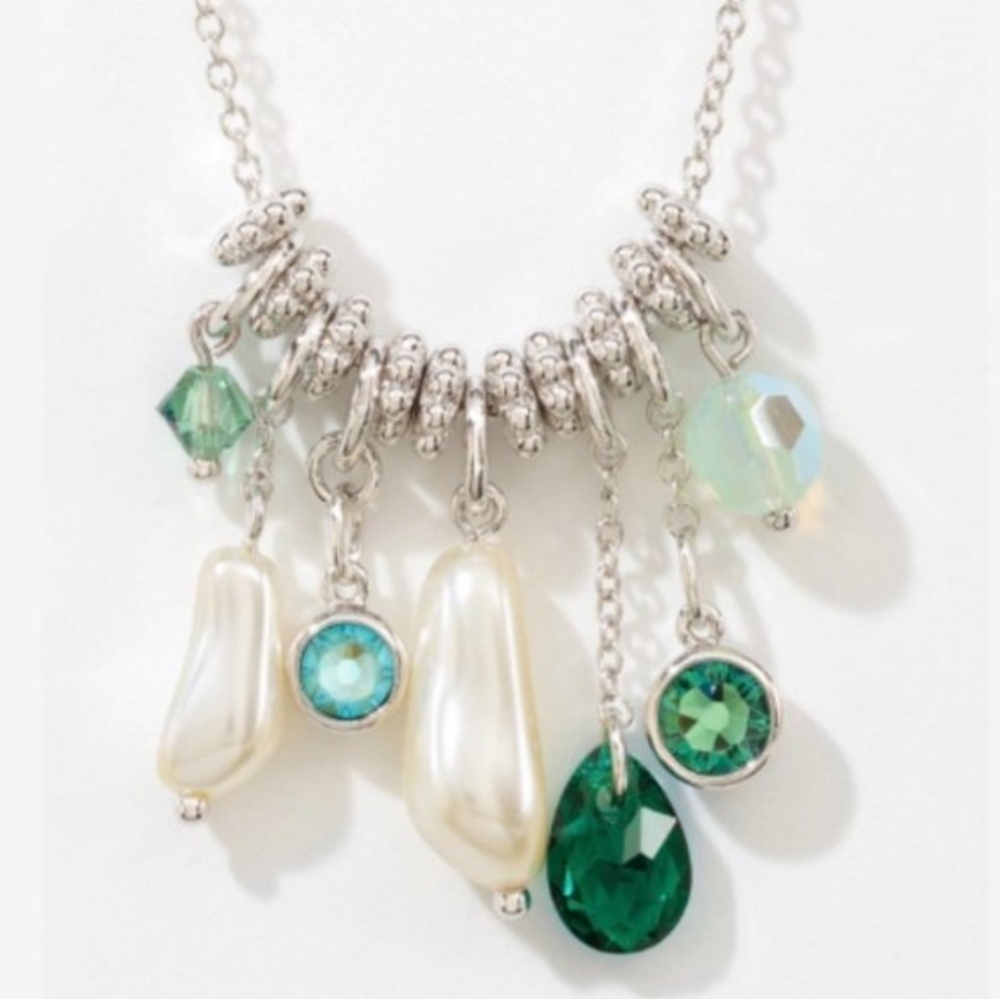 NIB Touchstone Crystal Mix It Up, Green Necklace Pearl SWAROVSKI Crystals 2029N
